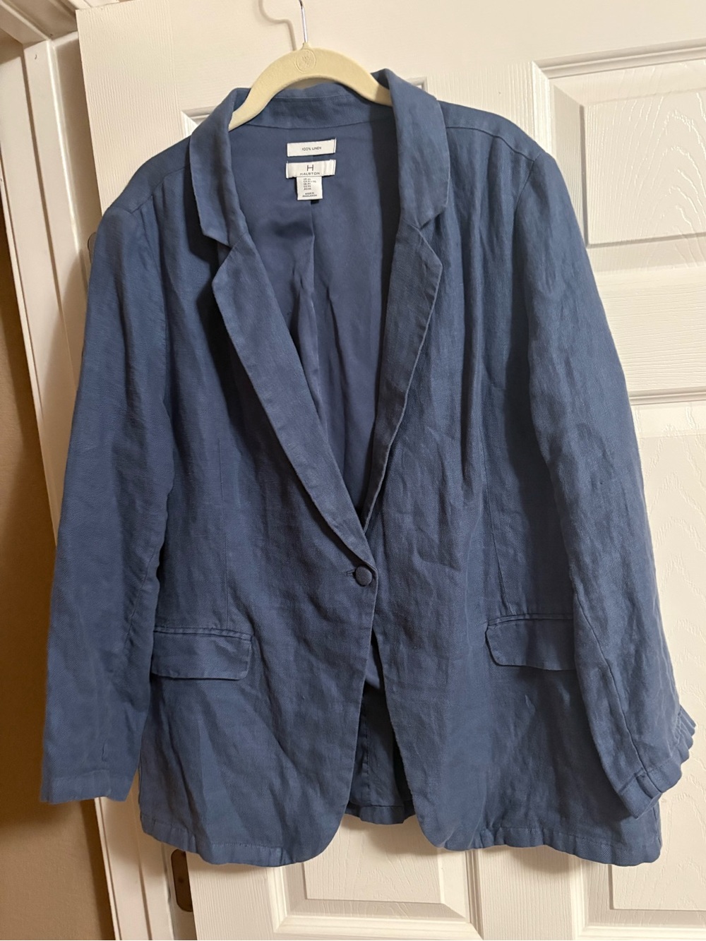 100% Linen Halston blazer lagenlook nautical coastal collegiate academia XL